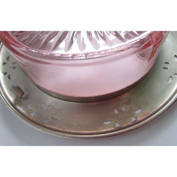 VTG Pink Depression GLASS Divided DISH W/HANDLE Candy/NUT FARBERWARE Silver Rim - Picture 12 of 16